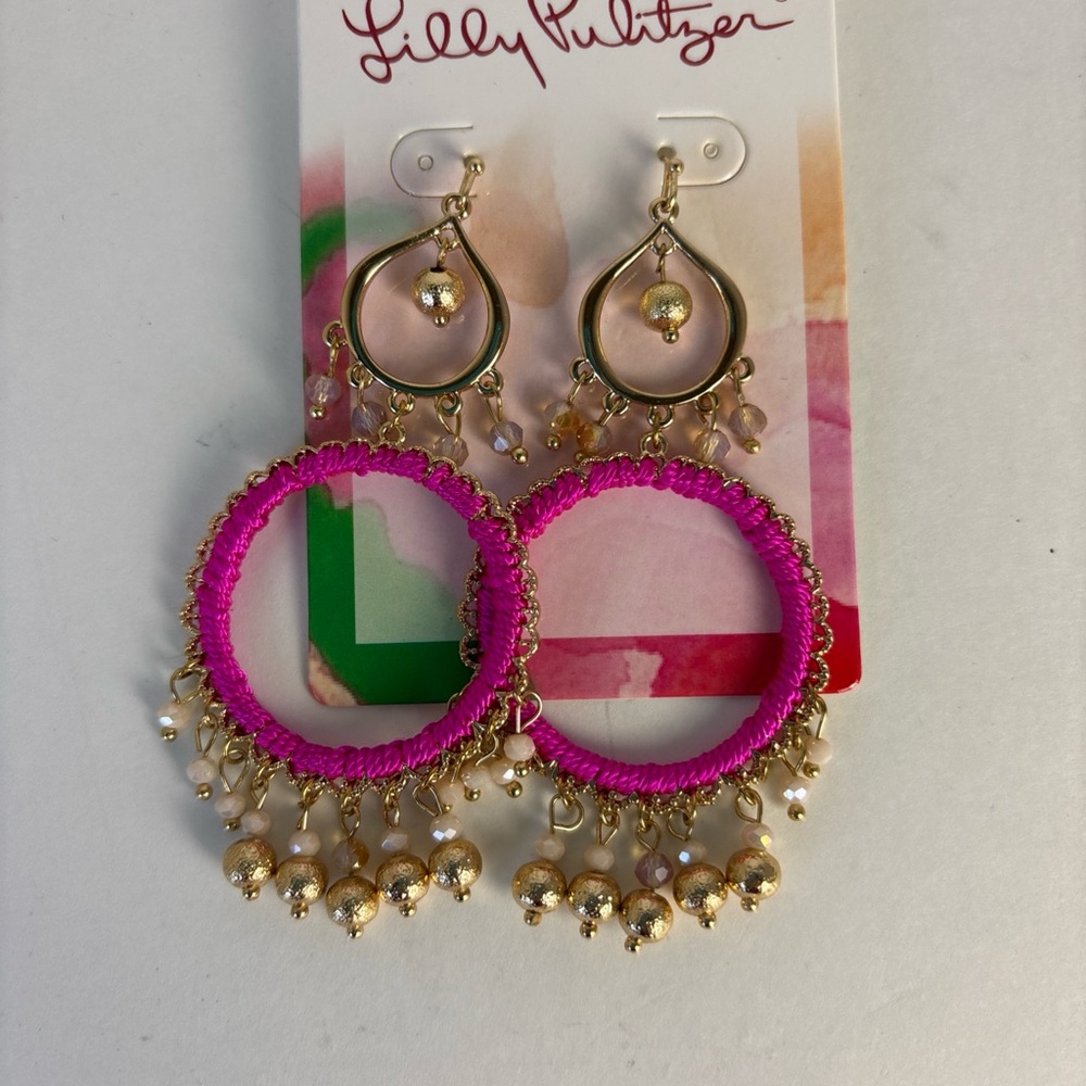 Lilly Pulitzer Vibrant Pink and Gold Dangle Earrings